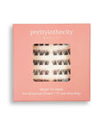 pre glued eyelash cluster box with 'prettyinthecity beauty' branding on a pink background
