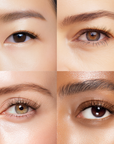 Close-up of pre glued lashes on different person's eyes