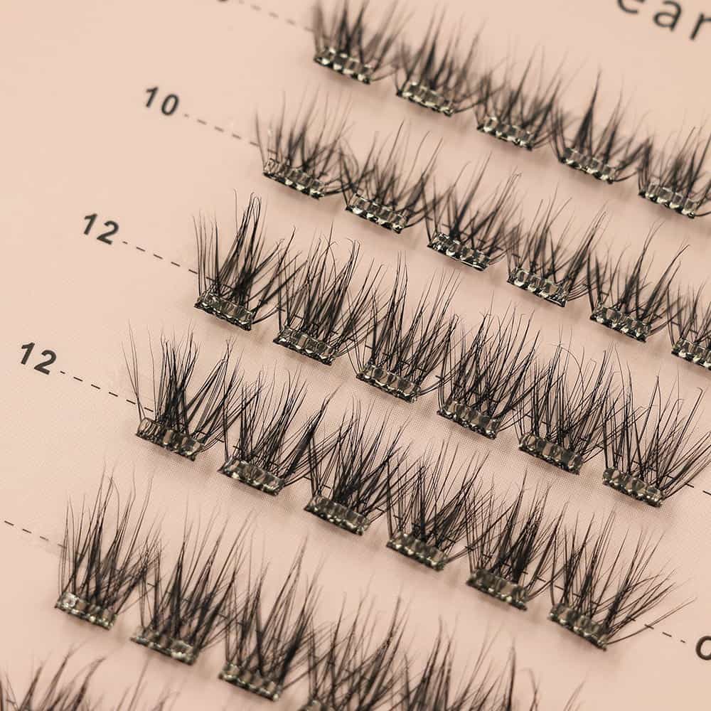close up of press on lash clusters in a natural style