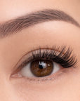 Close-up of a brown eye with press on lash clusters.