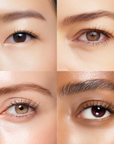 Collage of close-up shots of spikey lash styles on different eye.