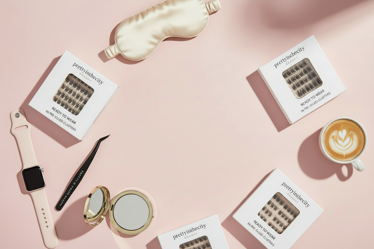 Product flatlay with repositioned eye mask