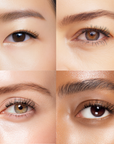 Collage of close-up shots of  false lashes on eyes with different skin tones.