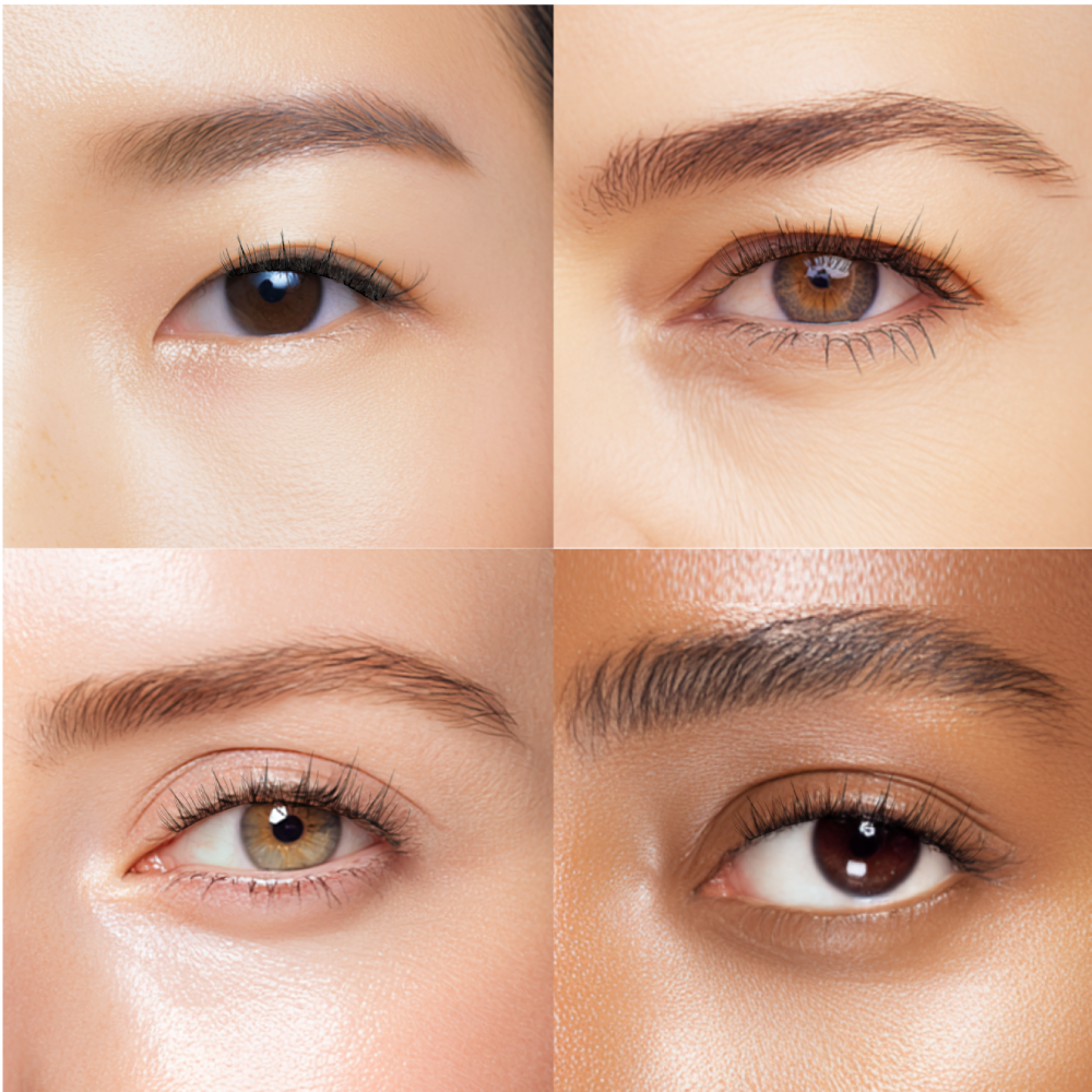 Close-up of eyes with different skin tones with natural style pre glued lash clusters